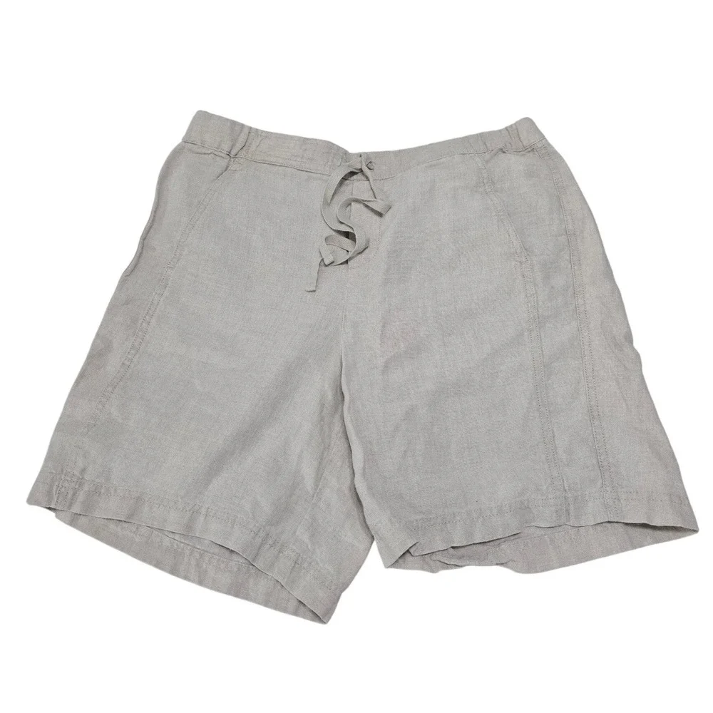 J.Jill Love Linen Shorts Womens Small Beige Oatmeal Drawstring Pull On 051291
